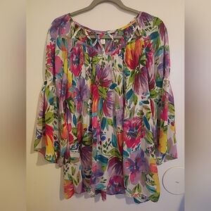 Spense Women's Floral Peplum Sleeve Top‎ Sz L